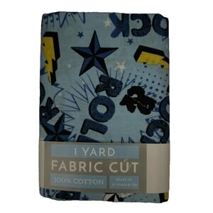 Music Rock & Roll Musical, Band, Concert Blue Fabric 100% Cotton 36"X44"